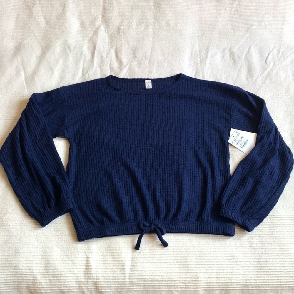 1901 Navy Waffle Print Tie Front Long Sleeve Top Size 10/12